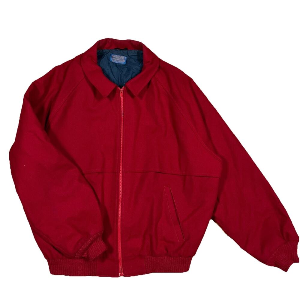 Vintage Pendleton Mens 100% Virgin Wool Sz XL Red‎ Bomber Jacket USA Made Talon